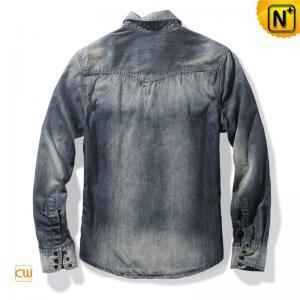 Mens Fitted Acid Wash Denim Shirt Cw114312